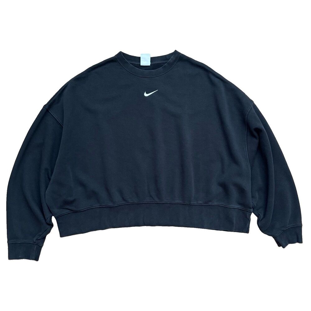 Nike Oversized Cropped Sweatshirt Women’s Size XL Center Swoosh Crewneck Black